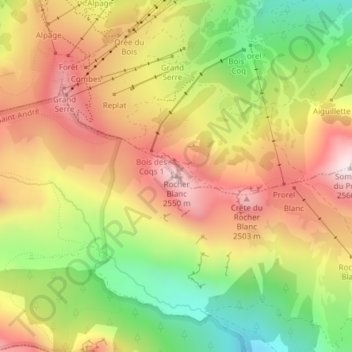 Mapa topográfico Rocher Blanc, altitud, relieve