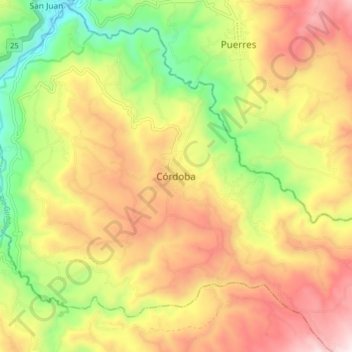 Mapa topográfico Córdoba, altitud, relieve