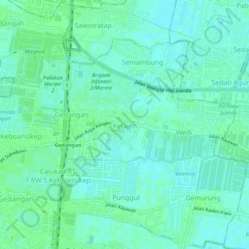 Mapa topográfico Ketajen, altitud, relieve