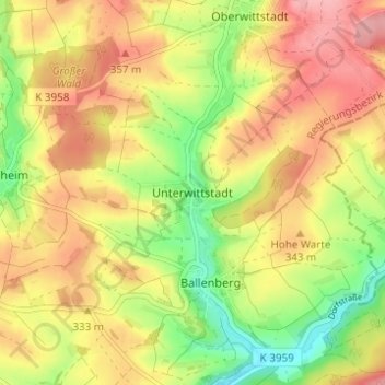 Mapa topográfico Unterwittstadt, altitud, relieve