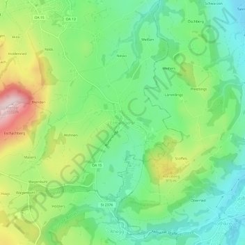 Mapa topográfico Ermengerst, altitud, relieve