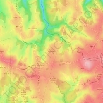 Mapa topográfico Soumeyrat, altitud, relieve