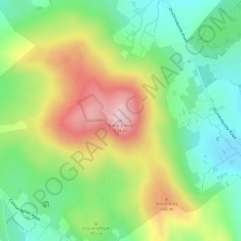 Mapa topográfico Slieve Croob, altitud, relieve