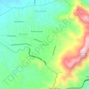 Mapa topográfico Cala Sur, altitud, relieve