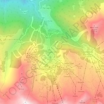 Mapa topográfico Plagne 1800, altitud, relieve