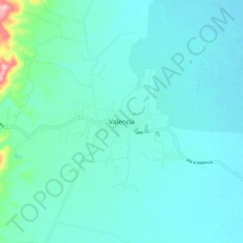 Mapa topográfico Valencia, altitud, relieve
