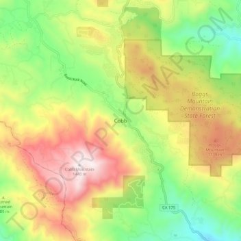 Mapa topográfico Cobb, altitud, relieve