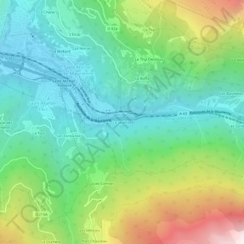 Mapa topográfico La Saussaz, altitud, relieve