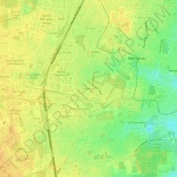 Mapa topográfico Pouchon, altitud, relieve