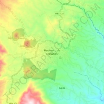 Mapa topográfico Huatusco de Chicuéllar, altitud, relieve