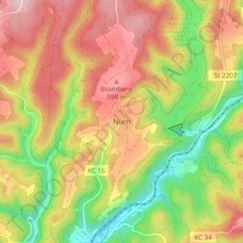 Mapa topográfico Nurn, altitud, relieve