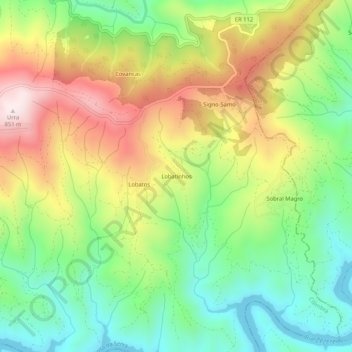 Mapa topográfico Lobatinhos, altitud, relieve