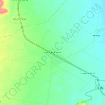 Mapa topográfico Nuevo Horizonte, altitud, relieve