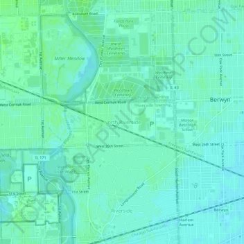 Mapa topográfico North Riverside, altitud, relieve