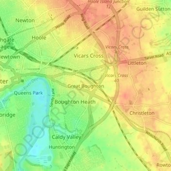 Mapa topográfico Great Boughton, altitud, relieve