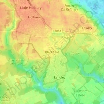 Mapa topográfico Blackfield, altitud, relieve