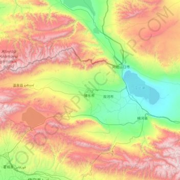 Mapa topográfico 博尔塔拉州, altitud, relieve