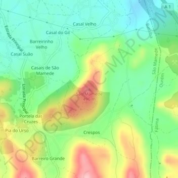 Mapa topográfico São Mamede, altitud, relieve