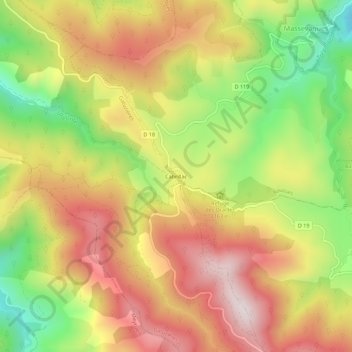 Mapa topográfico Cabrillac, altitud, relieve