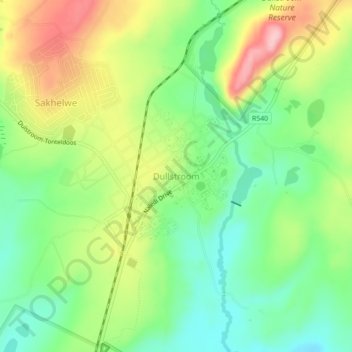Mapa topográfico Dullstroom, altitud, relieve