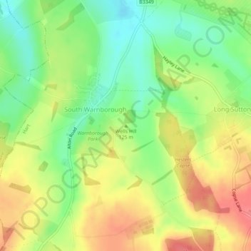 Mapa topográfico Wells Hill, altitud, relieve