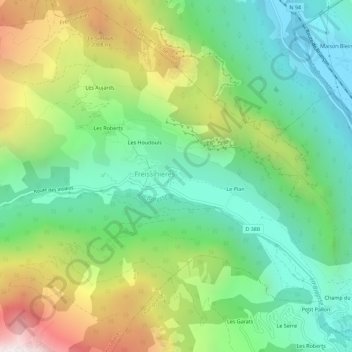 Mapa topográfico Les Meyries, altitud, relieve