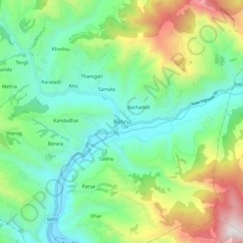 Mapa topográfico Rohru, altitud, relieve