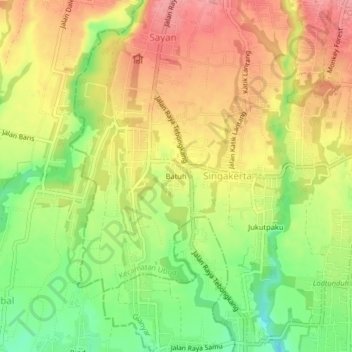 Mapa topográfico Batuh, altitud, relieve
