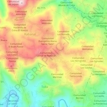 Mapa topográfico Comunidad La Loma, altitud, relieve
