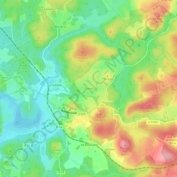 Mapa topográfico Chaleix, altitud, relieve