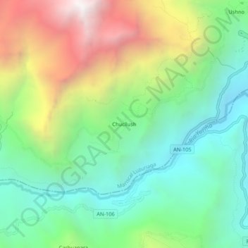 Mapa topográfico Chucllush, altitud, relieve