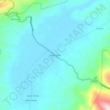 Mapa topográfico Shady Valley, altitud, relieve
