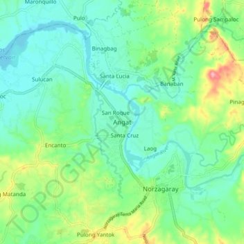 Mapa topográfico Angat, altitud, relieve