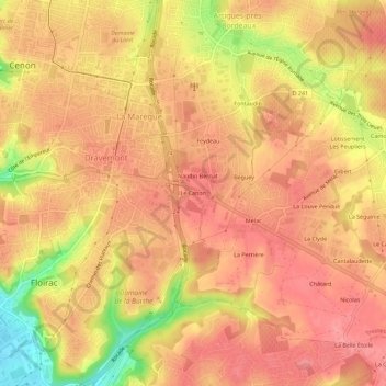 Mapa topográfico Le Canon, altitud, relieve