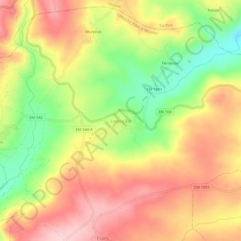 Mapa topográfico Lebução, altitud, relieve