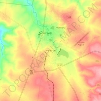 Mapa topográfico Heilbron, altitud, relieve
