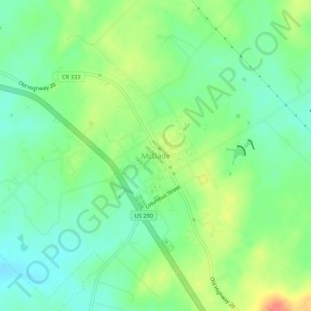 Mapa topográfico McDade, altitud, relieve