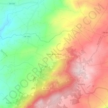 Mapa topográfico Casas de Monforte, altitud, relieve