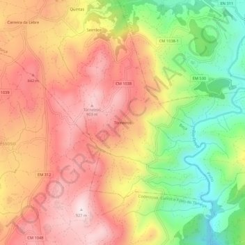 Mapa topográfico Torneiros, altitud, relieve