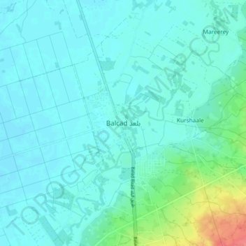 Mapa topográfico Balcad, altitud, relieve