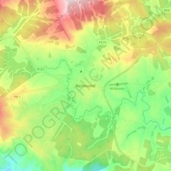Mapa topográfico Richmond, altitud, relieve