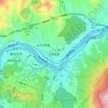 Mapa topográfico 密地街道, altitud, relieve