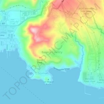 Mapa topográfico Baseco Country, altitud, relieve