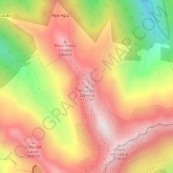 Mapa topográfico Pizzo Val Carnera, altitud, relieve