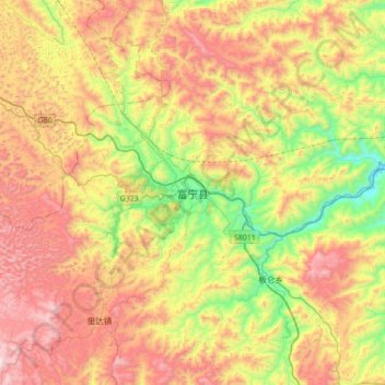 Mapa topográfico Funing, altitud, relieve