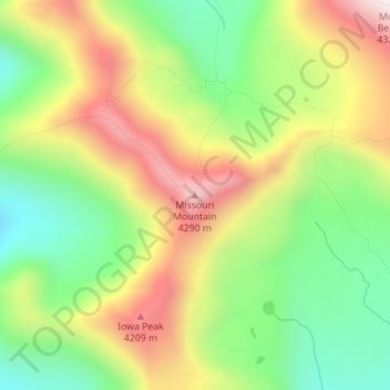 Mapa topográfico Missouri Mountain, altitud, relieve