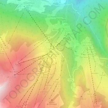 Mapa topográfico Courchevel, altitud, relieve