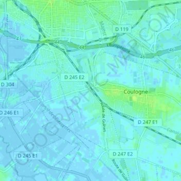 Mapa topográfico Le Pont de Coulogne, altitud, relieve
