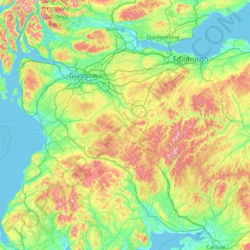 Mapa topográfico Lanarkshire, altitud, relieve