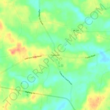 Mapa topográfico Cadeville, altitud, relieve